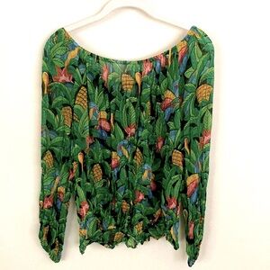 PARADE Boho Crinkle Crepe Tropical Print Top OS